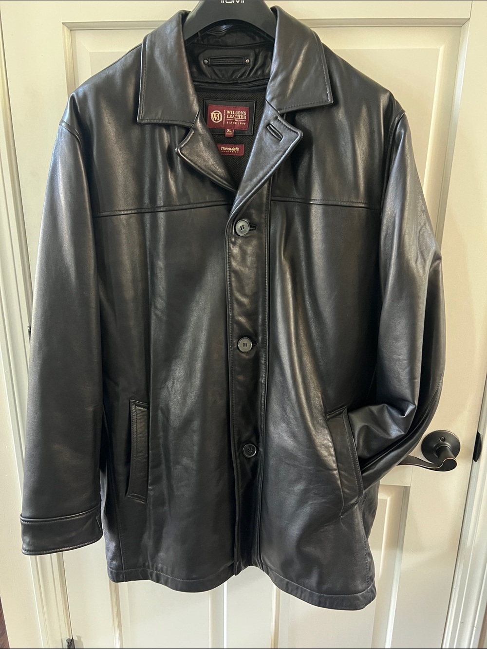 Wilsons Leather Black Men's XL Leather Button-Front Coat